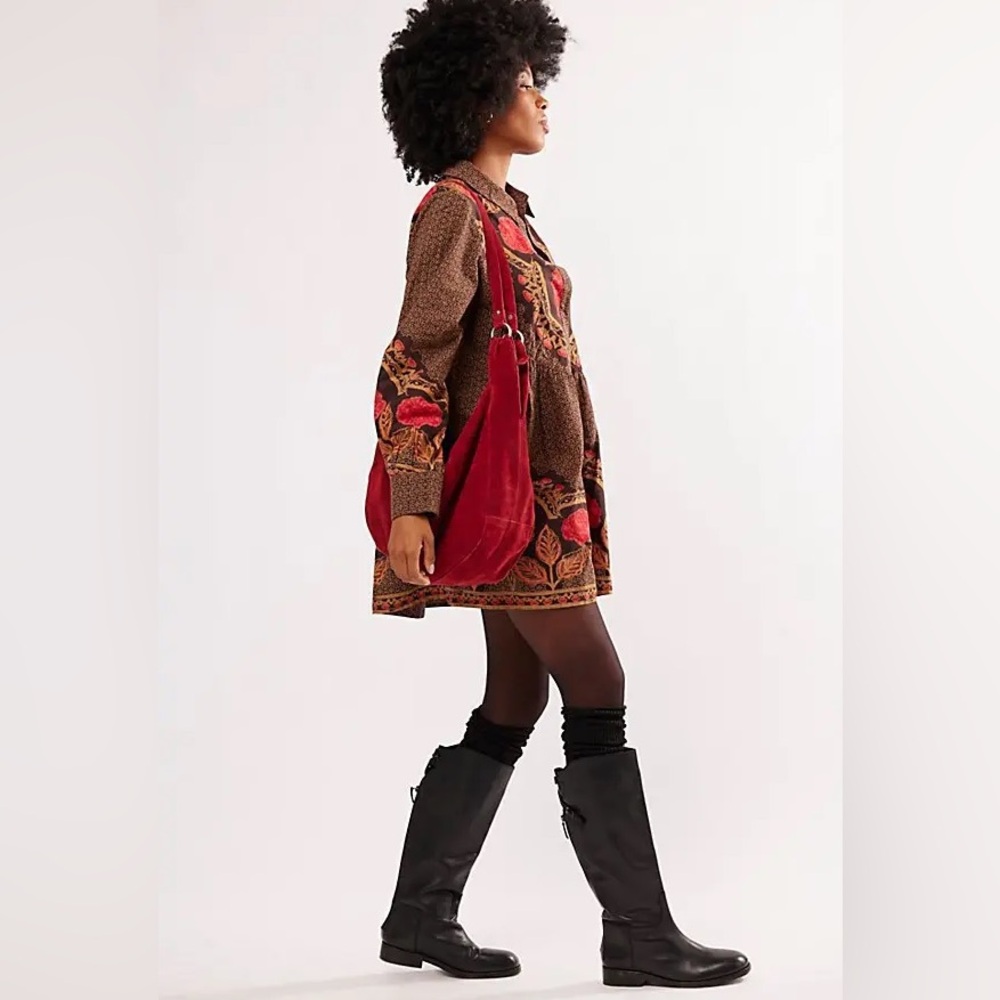 Free People Smell The Roses Mini Dress In Dark Coffee - Picture 3 of 16